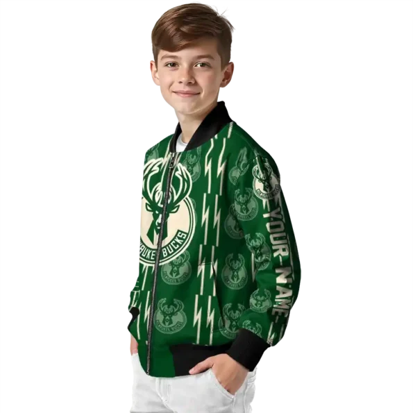 customized milwaukee bucks bolt stripe green bomber jacket trendy