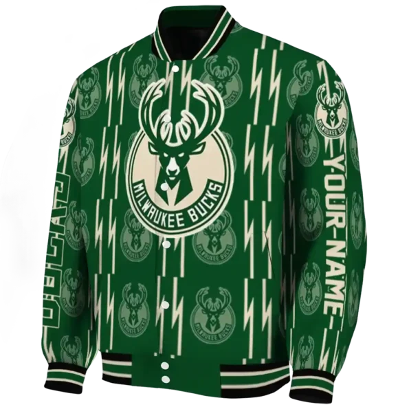 customized milwaukee bucks bolt stripe green varsity jacket best selling.webp