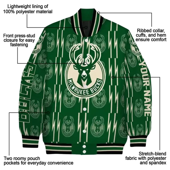 customized milwaukee bucks bolt stripe green varsity jacket new arrival.webp