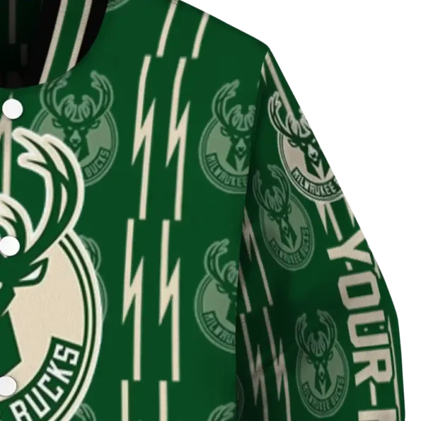 customized milwaukee bucks bolt stripe green varsity jacket premium grade.webp