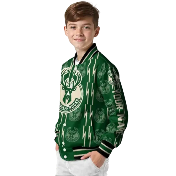 customized milwaukee bucks bolt stripe green varsity jacket trendy.webp