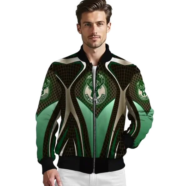 customized milwaukee bucks mesh chest black bomber jacket high quality