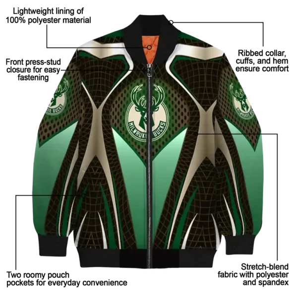 customized milwaukee bucks mesh chest black bomber jacket new arrival
