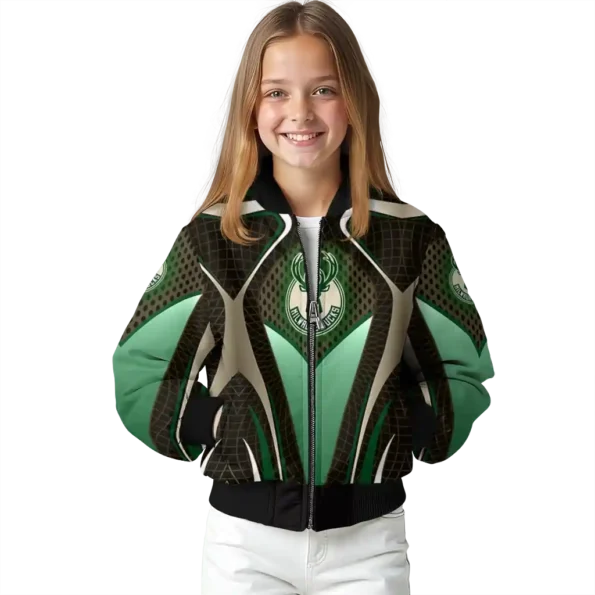 customized milwaukee bucks mesh chest black bomber jacket top rated