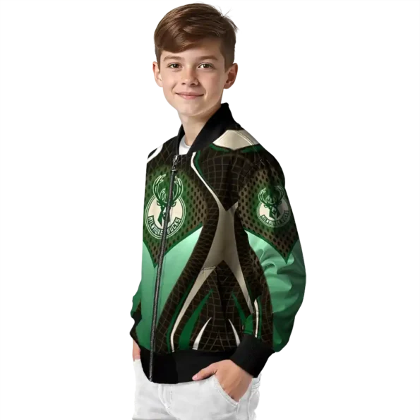 customized milwaukee bucks mesh chest black bomber jacket trendy