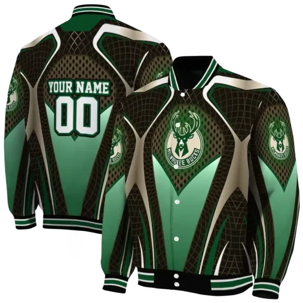 customized milwaukee bucks mesh chest black varsity jacket fashion forward.webp