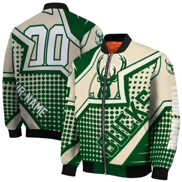 customized milwaukee bucks star burst green bomber jacket fashion forward