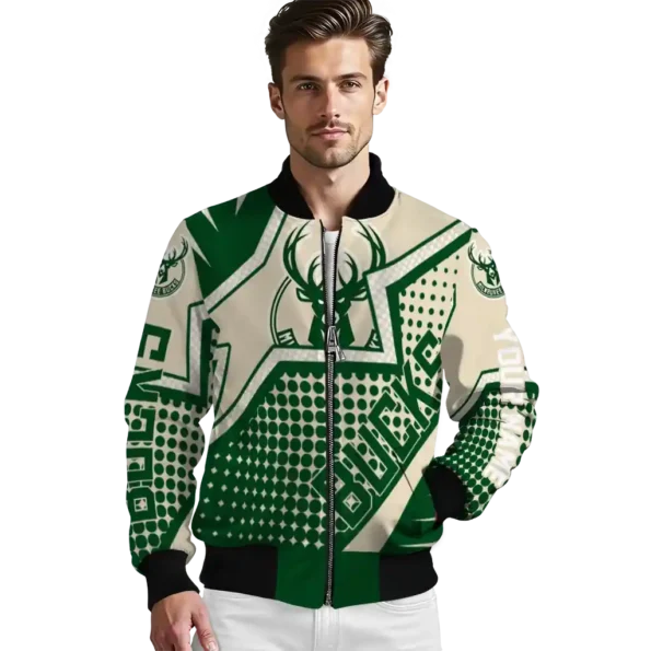 customized milwaukee bucks star burst green bomber jacket high quality