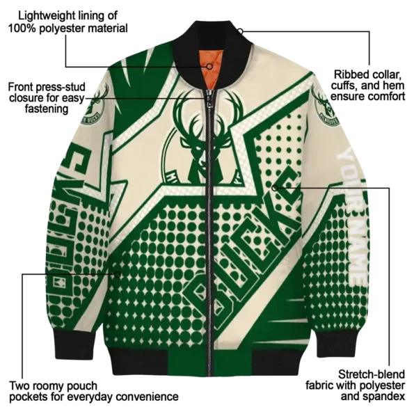 customized milwaukee bucks star burst green bomber jacket new arrival