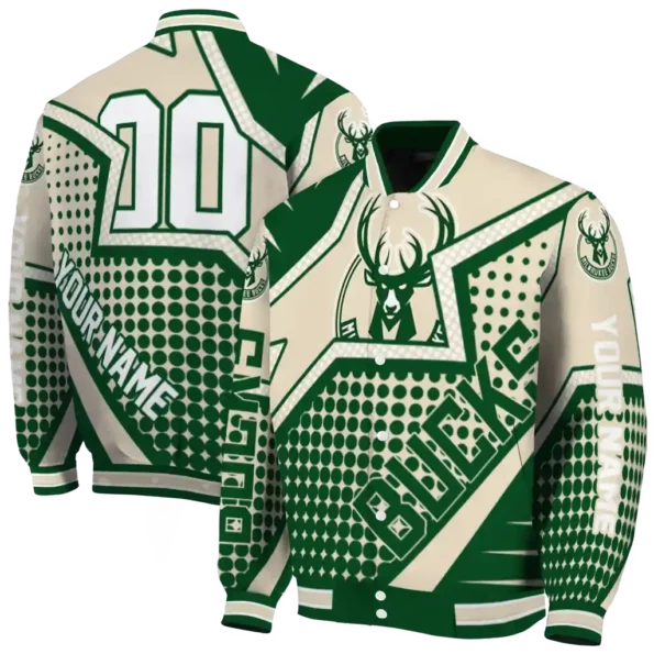 customized milwaukee bucks star burst green varsity jacket fashion forward.webp