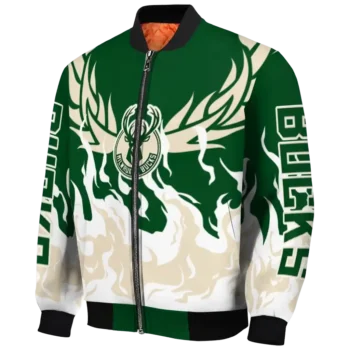 customized milwaukee bucks winged blaze green white bomber jacket best selling