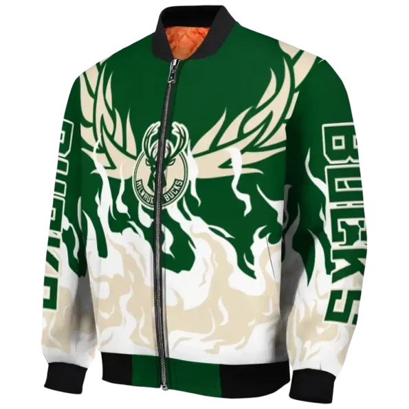 customized milwaukee bucks winged blaze green white bomber jacket best selling