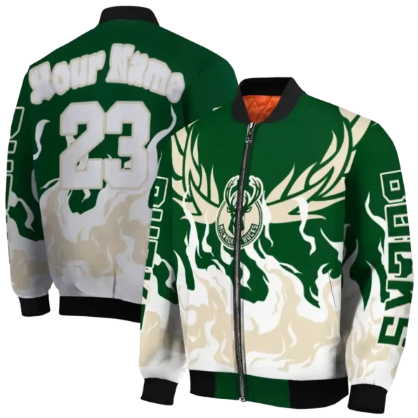 customized milwaukee bucks winged blaze green white bomber jacket fashion forward