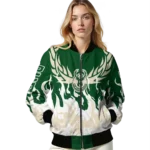 customized milwaukee bucks winged blaze green white bomber jacket best selling