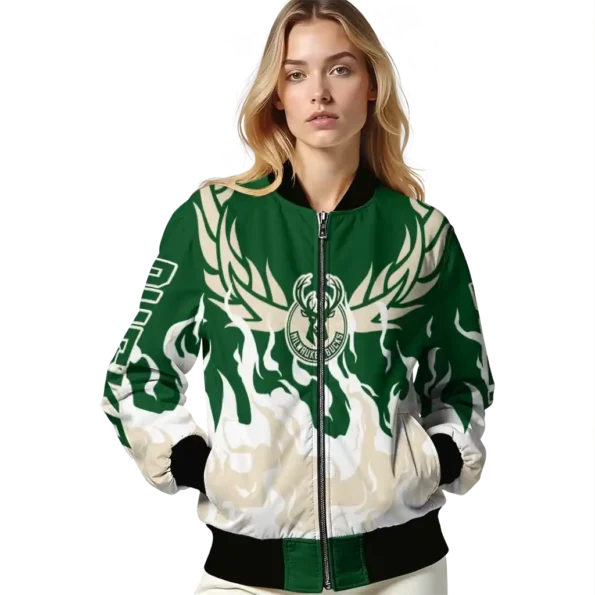 customized milwaukee bucks winged blaze green white bomber jacket latest model