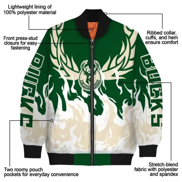 customized milwaukee bucks winged blaze green white bomber jacket new arrival