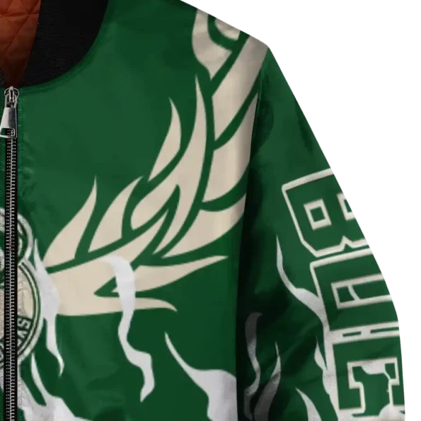 customized milwaukee bucks winged blaze green white bomber jacket premium grade