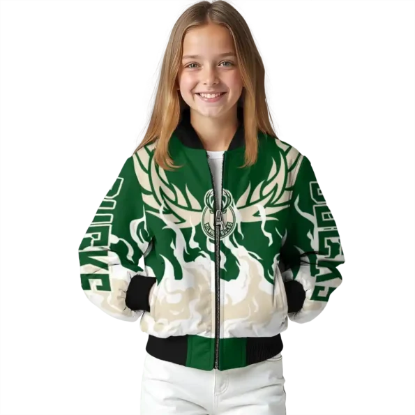 customized milwaukee bucks winged blaze green white bomber jacket top rated