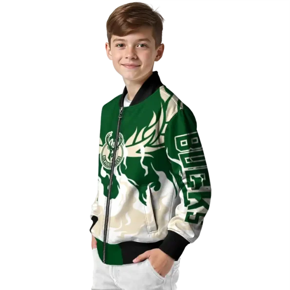 customized milwaukee bucks winged blaze green white bomber jacket trendy