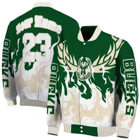 customized milwaukee bucks winged blaze green white varsity jacket fashion forward.webp