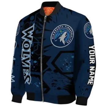 customized minnesota timberwolves hexagon cluster midnight blue black bomber jacket best selling