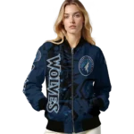 customized minnesota timberwolves hexagon cluster midnight blue black bomber jacket best selling