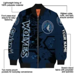 customized minnesota timberwolves hexagon cluster midnight blue black bomber jacket best selling