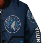 customized minnesota timberwolves hexagon cluster midnight blue black bomber jacket best selling
