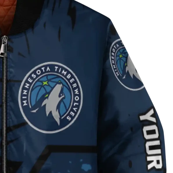 customized minnesota timberwolves hexagon cluster midnight blue black bomber jacket premium grade