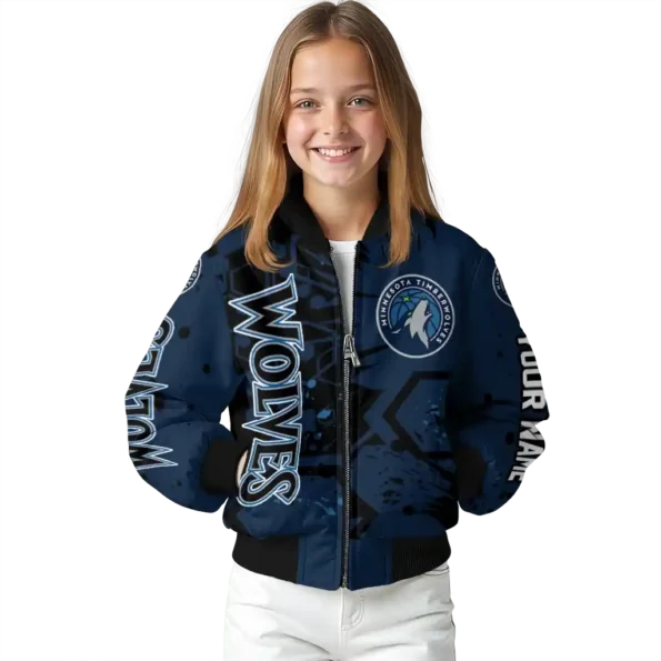 customized minnesota timberwolves hexagon cluster midnight blue black bomber jacket top rated