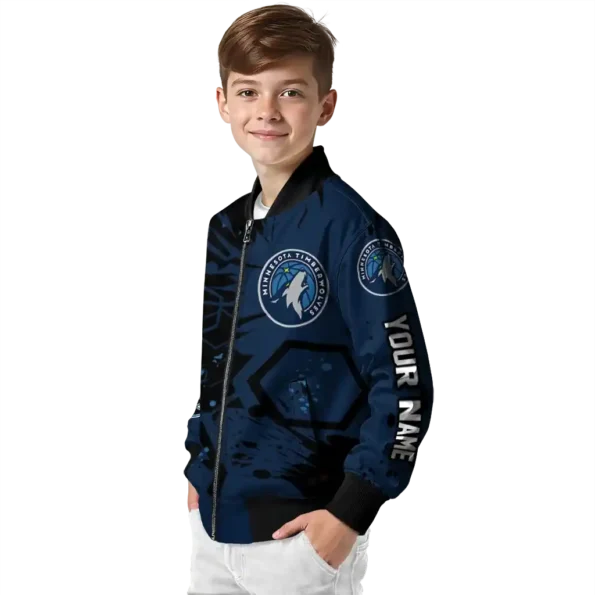 customized minnesota timberwolves hexagon cluster midnight blue black bomber jacket trendy