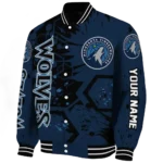 customized minnesota timberwolves hexagon cluster midnight blue black varsity jacket best selling.webp