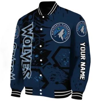 customized minnesota timberwolves hexagon cluster midnight blue black varsity jacket best selling.webp