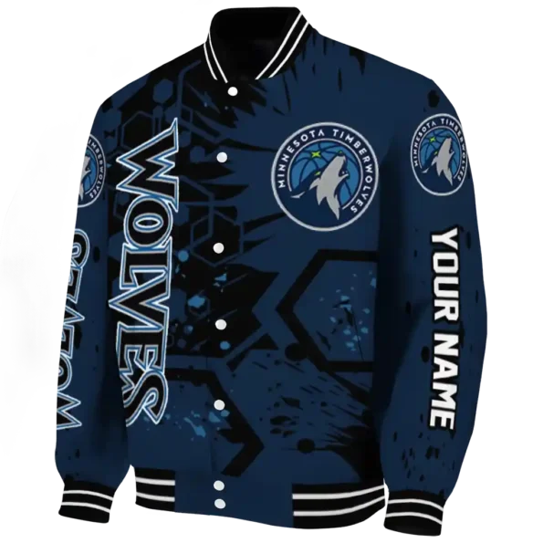 customized minnesota timberwolves hexagon cluster midnight blue black varsity jacket best selling.webp