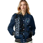 customized minnesota timberwolves hexagon cluster midnight blue black varsity jacket best selling.webp