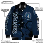 customized minnesota timberwolves hexagon cluster midnight blue black varsity jacket best selling.webp