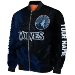 customized minnesota timberwolves hexagon mesh midnight blue black bomber jacket best selling