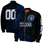 customized minnesota timberwolves hexagon mesh midnight blue black bomber jacket best selling