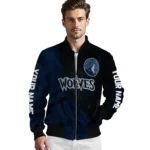 customized minnesota timberwolves hexagon mesh midnight blue black bomber jacket best selling