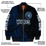 customized minnesota timberwolves hexagon mesh midnight blue black bomber jacket best selling
