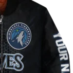 customized minnesota timberwolves hexagon mesh midnight blue black bomber jacket best selling