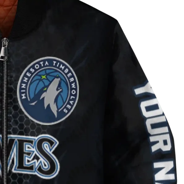customized minnesota timberwolves hexagon mesh midnight blue black bomber jacket premium grade