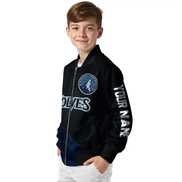 customized minnesota timberwolves hexagon mesh midnight blue black bomber jacket trendy
