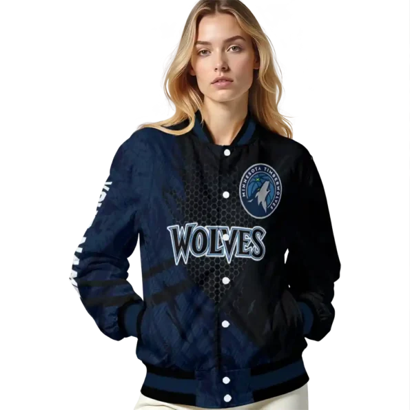 customized minnesota timberwolves hexagon mesh midnight blue black varsity jacket latest model.webp