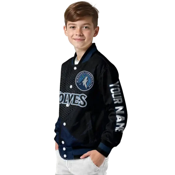 customized minnesota timberwolves hexagon mesh midnight blue black varsity jacket trendy.webp