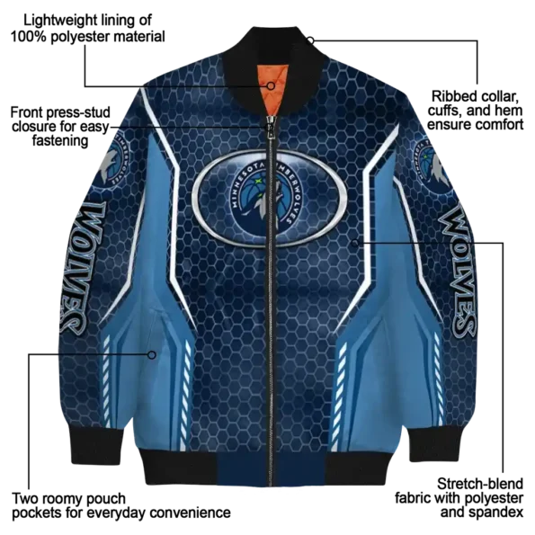 customized minnesota timberwolves power plate midnight blue bomber jacket new arrival