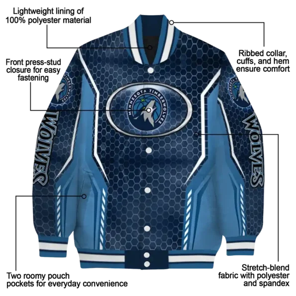 customized minnesota timberwolves power plate midnight blue varsity jacket new arrival.webp