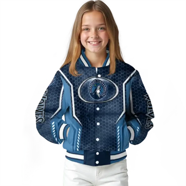 customized minnesota timberwolves power plate midnight blue varsity jacket top rated.webp