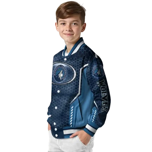 customized minnesota timberwolves power plate midnight blue varsity jacket trendy.webp