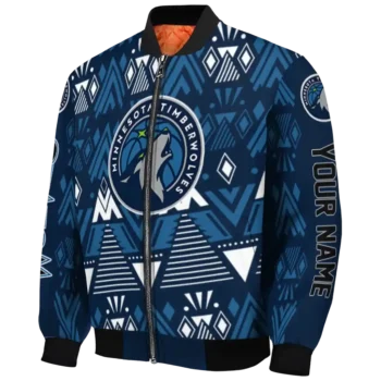 customized minnesota timberwolves pyramid shapes midnight blue bomber jacket best selling